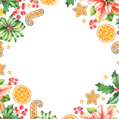 Frame with decorative floral and food elements for new year design.