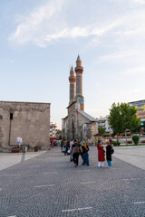 Sivas/Turkey- September 19 2020: Tourists on the way of Double Minaret Madrasah (Cifte minareli...
