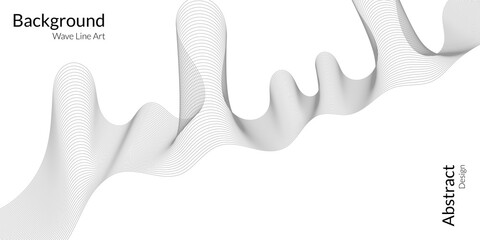 Modern abstract background with gray wavy lines. Wave line art, curved smooth design. Vector illustration