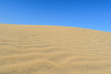 Large sand dunes in the desert.