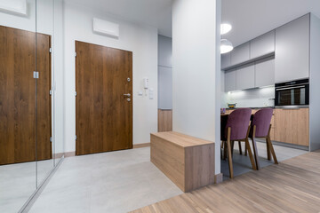 Modern domestic corridor and kitchen