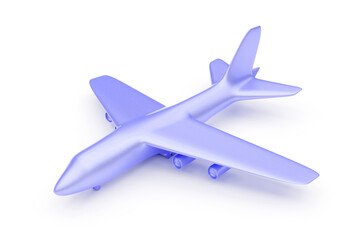 Blue airplane figurine on a white background, 3D rendering