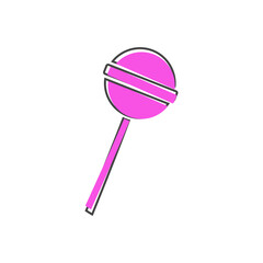 Vector icon of candy on a stick cartoon style on white isolated background.