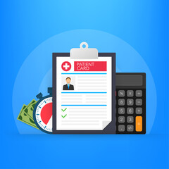 Clipboard in doctors hand. Make notes in patient card. medical report. analysis or prescription concept. Vector illustration