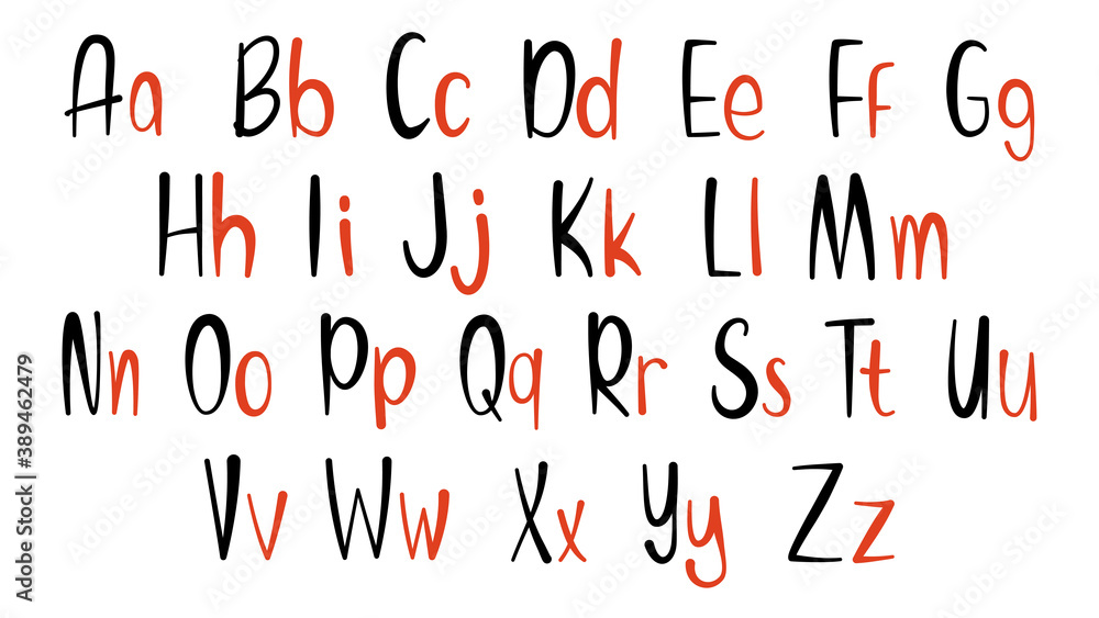 Fototapete set of hand drawn alphabet font. simple line letters. handwritten alphabet uppercase lowercase lette