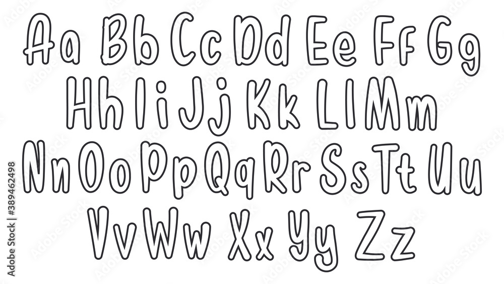 Fototapete set of hand drawn alphabet font. simple outline letters. handwritten alphabet uppercase lowercase le