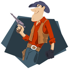Wild west world. Cowboy with gun. Illustration for internet and mobile website.