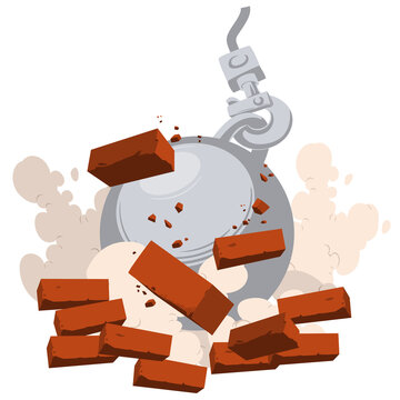 recommend clip art: Heavy metal wrecking ball breaking wall