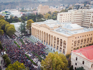 1 november, 2020. Tbilisi.Republic of Georgia. Post election protests in Tbilisi. Aerial view of...