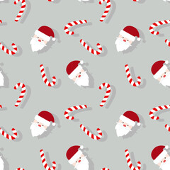 Seamless pattern for Christmas and New Year packaging. Vector illustration Seamless background with lollipop and santa claus. Celebration Icons for design.