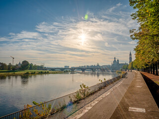 Dresden City View during Autumn phase and blue sky