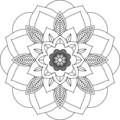 Easy Mandala coloring book simple and basic for beginners, seniors and children. Set of Mehndi flower pattern for Henna drawing and tattoo. Decoration in ethnic oriental, Indian style.
