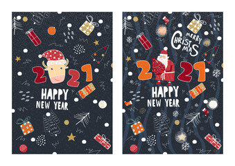 Merry Christmas and Happy New Year 2021 greeting card.