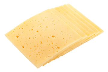 cheese slices, isolated on white background, clipping path, full depth of field