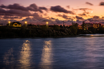 City in a fiery sunset