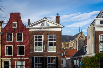 Fototapeta premium Facades of traditional Dutch buildings in Leiden, Netherlands