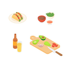 Tacos set. Isometric vector illustration in flat design.