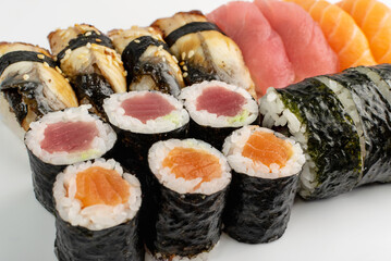 Big Set of Various Japanese Sushi Food Closeup
