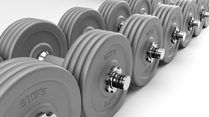 Row of gray gym weights.