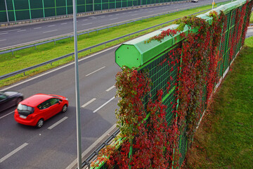 The motorway is protected on both sides with noise barriers. Barriers protect local residents from traffic noise.