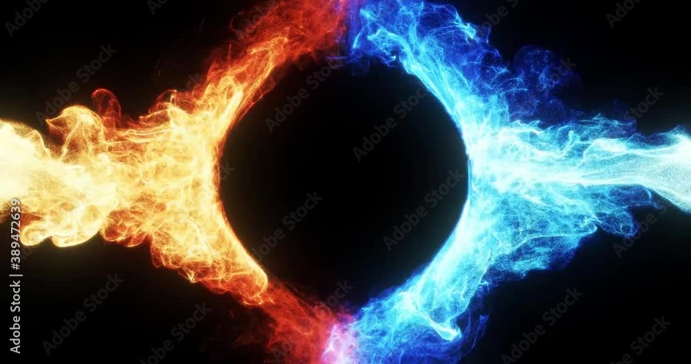 Aufkleber abstract logo reveal with fire and ice effect. blue and red smoke collide around a sphere for logo p