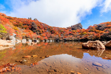 紅葉と御池　大船山　大分県玖珠郡　
Autumn leaves and Oike Mt.Daisenzan Ooita-ken Kusu-gun