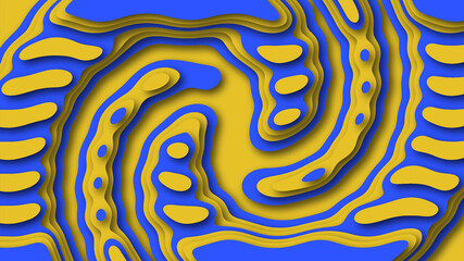 Futuristic layered background in blue and yellow colors in papercut style