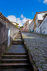 Typical street in historical city of Ouro Preto, Minas Gerais, Brazil 