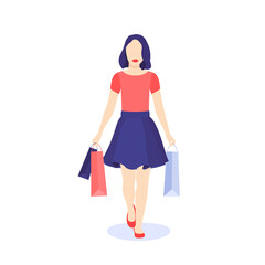 A woman walking with shopping bags. Vector illustration isolated on white background