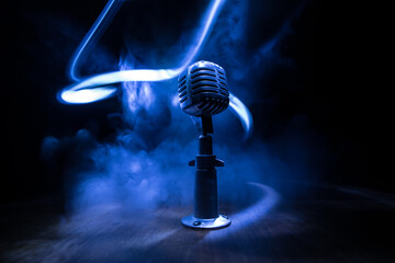 Microphone for sound, music, karaoke in audio studio or stage. Mic technology. Voice, concert...