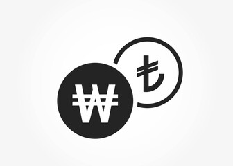 Obraz premium korean won to turkish lira currency exchange icon. money and banking transfer symbol