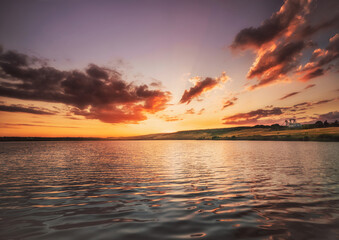 Sunset at St Aidan's Reserve, Yorkshire, UK. former coal mining site.