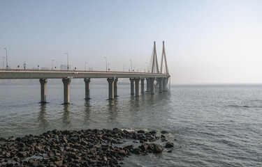 Bandra Sea Bridge - Worli cable-stayed bridge over Mahim Bay of the Arabian Sea in Mumbai