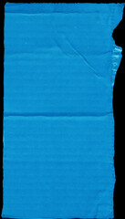 Close up of a blue vintage torn sheet of carton. Cardboard paper texture with a blank background. Empty papercraft surface. Isolated shape and element.
