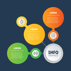 Infographic or diagram of technological or education process with three directions. Brochure design template. Business presentation concept with 3 options. Web Template of info chart. Vector.