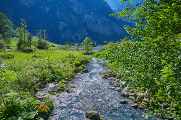 Landscape panorama at Koenigssee, Germany, Bavaria.