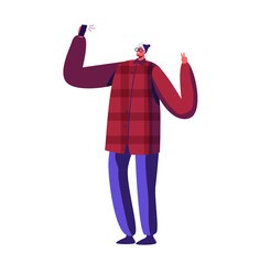 Modern Fashionable Teenager Male Character Making Selfie on Smartphone. Young Hipster Man Posing on Mobile Phone