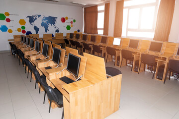 High school computer lab classroom is still empty after months of no classes due to the Covid-19 Coronavirus pandemic