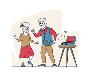 Senior Couple Dancing. Elderly Characters Active Lifestyle, Old Stylish Man and Woman in Loving or Friendly Relations