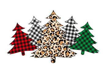 Plaid Christmas tree winter forest leopard tree vector set - 389478043