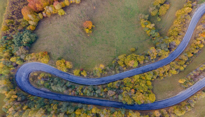 Autumn landscape from above in Pestera county, Romania