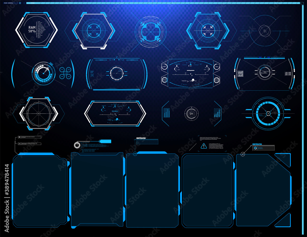 Poster futuristic vector hud interface screen design. digital callouts titles. hud ui gui futuristic user i