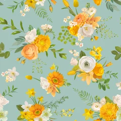 Peel and stick wall murals Vintage Flowers Spring yellow flowers watercolor pattern, seamless floral summer background. Vector trendy blossom texture