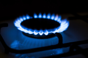 Burning blue gas. Gas stove. Topic of gas price increase