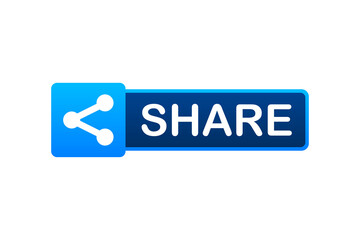 Share button in flat style on blue background. Social media. Vector stock illustration.