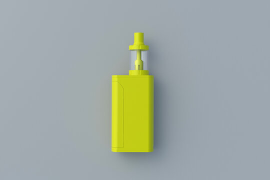 Mod yellow electronic cigarette on gray background. Alternative smoking. To give up smoking. 3d rendering