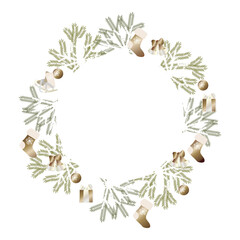 Christmas frame. Vector wreath with Christmas decorations. Great for greeting cards, printing products, flyers, banners, letters