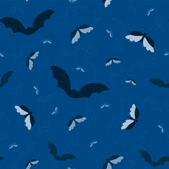 blue seamless pattern with flying bats