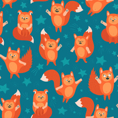 Naklejka premium ginger colored squirrels seamless pattern