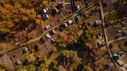 dacha village in the forest photo from a quadrocopter